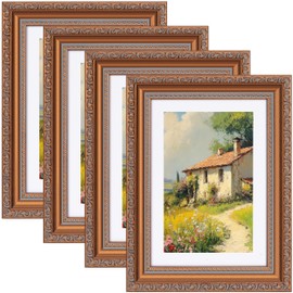 eletecpro 5x7 Picture Frames Set of 4, Vintage Photo Frames with Real Glass, Displays 4x6 Photo with Mat or 5x7 without Mat for Tabletop or Wall Decor, Bronze