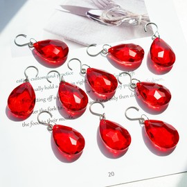 H&D HYALINE & DORA 10pcs Bauhinia Crystal Suncatcher Prisms Chandelier Beads Replacement 38mm Hanging Crystals Ornament Pendant for Window Wedding Party Decor,Red