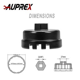 AUPREX Oil Filter Wrench Tool for Toyota Corolla, Prius, Prius Prime, Prius V, Matrix, CT200h, Scion iM/iQ/xD with 1.8 Liter Engines, 64mm 14 Flute Cup Style Oil Filter Removal Tool -6 Slots