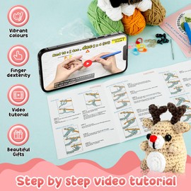 3Pcs Crochet Kit for Beginners,Ergonomic Adorable Animal Crochet Starter Pack with Yarn Stuffing and Keychain,DIY Crochet Craft Kit with Step-by-Step Instructions and Video Tutorials,Crochet Starter Pack for Adults (3pcs)