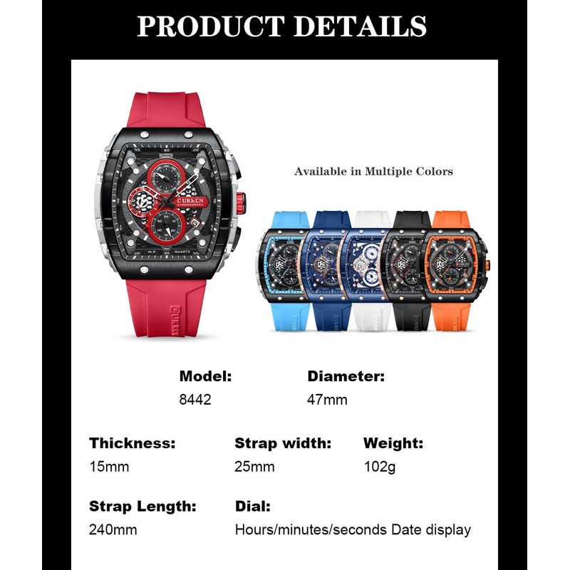 PASOY Luxury Chronograph Watches for Mens Rubber Strap Black Waterproof