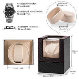 Efaithtek Automatic Single Watch Winder in Black Carbon Fiber Leather with Japanese Quiet Motor，AC Adapter or Battery Powered