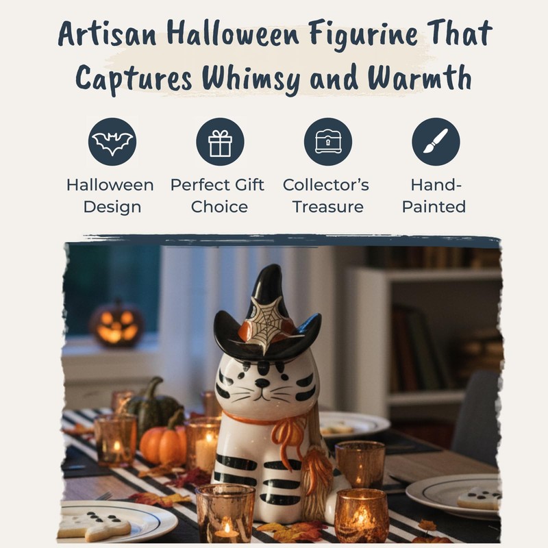 Blue Sky Clayworks Cat with Witch Hat Figurine, Ceramic, 5.15"