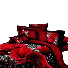 Longji 3D Oil Painting red Rose Bedding Set Queen King Size Comforter Bag Duvet Cover Set (Size : US King 3pcs Duvet Cover 230x260cm)