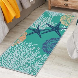 Tritard Coastal Runner Rug Nautical Hallway Rugs Beach Themed Non-Slip Machine Washable Rugs Modern Floor Carpet for Living Room Bedroom, 2x6, Teal and Turquoise