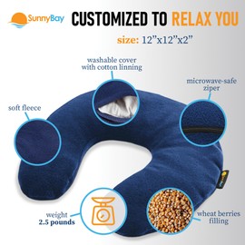 SunnyBay Microwave Heating Pad, Microwavable Heated Neck Pillow for Moist Hot Therapy, Heated Neck and Shoulder Wrap with Wheat Filling and Washable Cover, 12"X12"X2", 2.5 lbs, Navy Blue