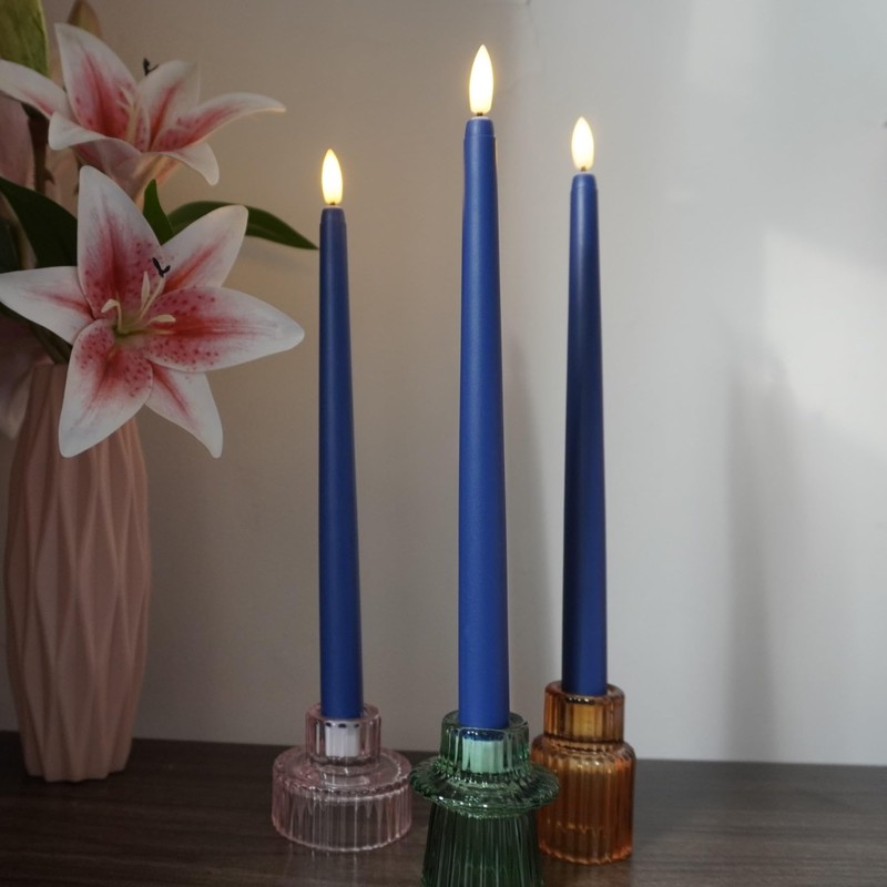 Ni-JASW Navy Blue Flameless Taper Candles with Remote Timer, Flickering