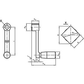 HALDER 24330.0520 Hand Cranks, Steel, Black, Length 80 mm/s=10 mm