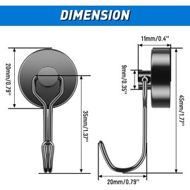 6 Pack Magnetic Hooks Heavy Duty, 35LBS Swivel Swing Neodymium Magnet Hooks, Strong Magnet with Hooks for Hanging, Refrigerator, Grill, Kitchen, Key Holder