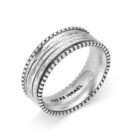 Paz Creations Women's 925 Sterling Silver Spinner Ring - Sturdy Band Ring With Three Spinners - Statement Fidget Ring - Boho Classic Style Artisan Jewelry Made In Israel, Gift Ready - Silver Size 8