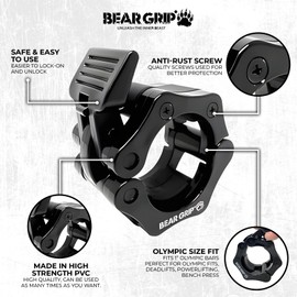 BEAR GRIP Barbell Clamps Collars - Pair of Quick Release Weight Barbell Clips for Weight Lifting, Crossfit, Strength Training Barbells (Grey, 2 Inch / 50mm)