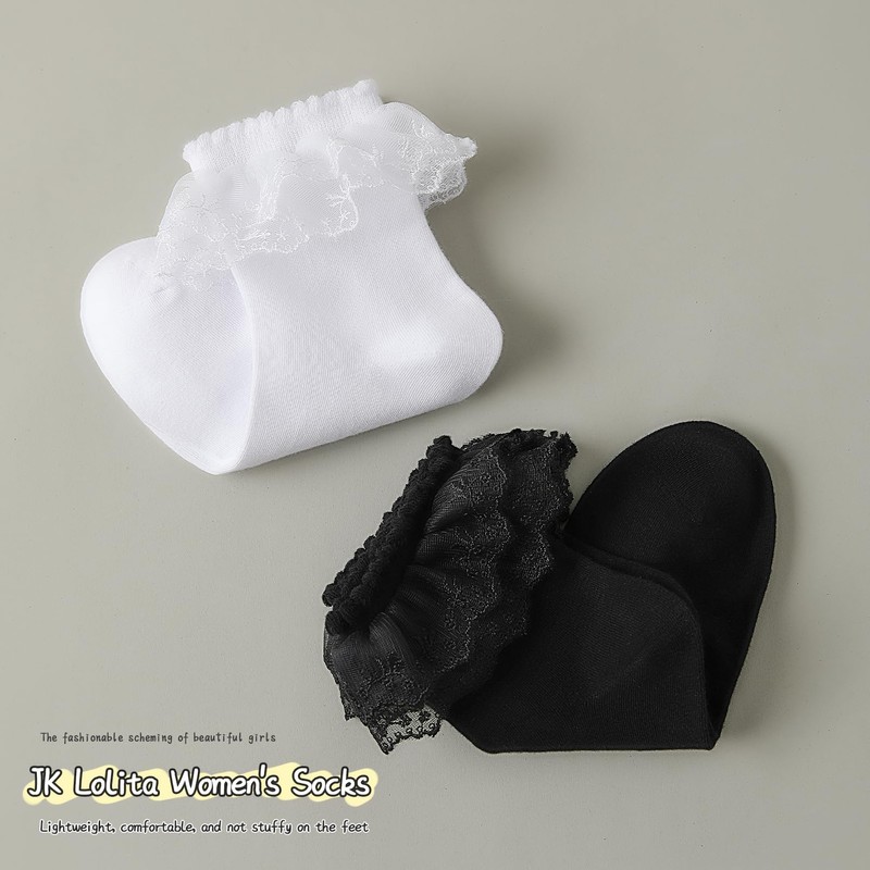DONBIQI Lace Ruffle Frilly Ankle Socks for Women, Double Layer
