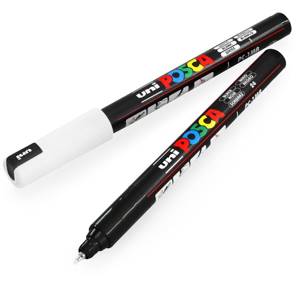 Posca Uni PC-1MR Art Marker - Colour Pen - 0.7mm - Black and White (Pack of 2)