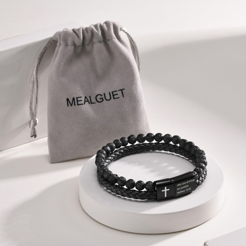 MEALGUET Men's Cross Bracelet for Men : Inspirational Bible Verse