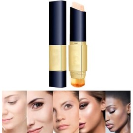 Corrector en barra 2 en 1 que cambia de color con pinceles cosméticos, Corrector en barra completo de larga duración, Corrector no comedogénico y sin aceite