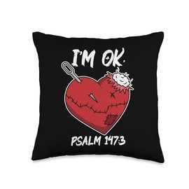 i'm ok broken heart graphic bandages bandaids psalm 147 Throw Pillow