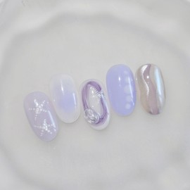 Lavender Ocean handmade nail tips purple summer nails - round short / 라벤더오션 수제네일팁 보라빛 여름네일 - 라운드숏