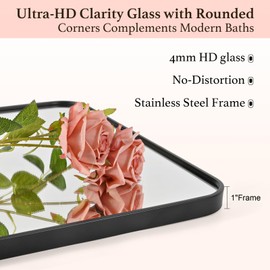 bolrok Black Bathroom Mirror 20X30 Inch Rounded Rectangle Wall Mirror Stainless Steel Metal Frame Vanity Mirror Anti-Rust for Entryway, Bathroom, Vanity, Living Room Hangs Vertically or Horizontally