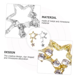 FRCOLOR 30pcs Silver Gold Metal Star Nail Charms Decorative Nail Charms Rhinestones Art Decorations