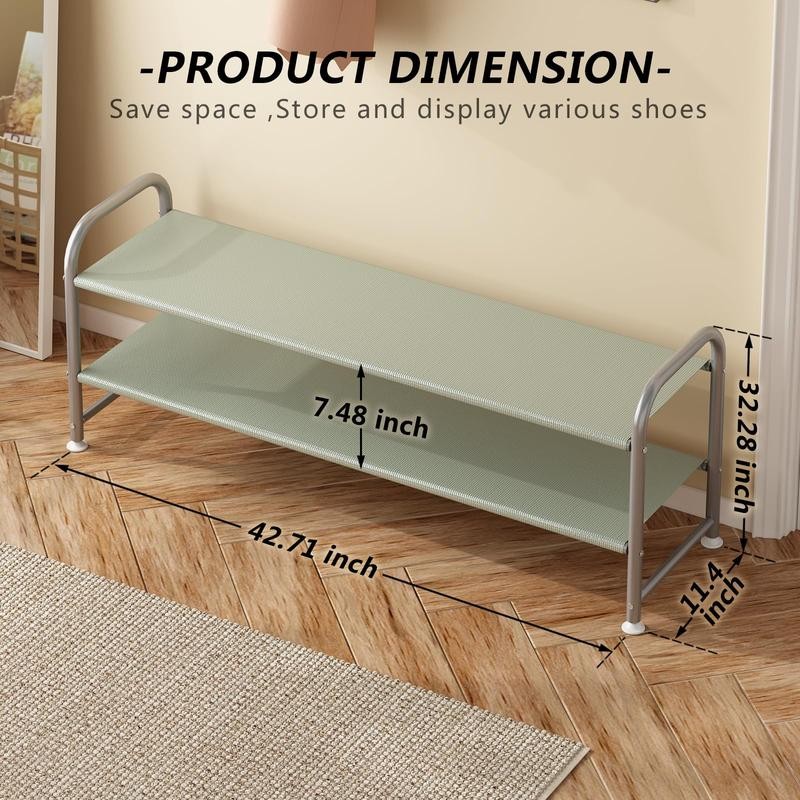 LINZINAR Shoe Rack 2 Tier Long Storage Organizer Wide Metal