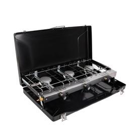 FineFlame 3-Burner Propane Camping Stove 19800 BTUs, Portable Camp Stove with 3 Adjustable Burners and Push-Button Instant Ignition, Portable Camping Grill, Built-in Carrying Handle