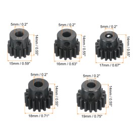 QUARKZMAN RC M1 Motor Sprocket Gear 5 mm Shaft 13T/14T/15T/16T/17T Hardened Sprocket Gear Carbon Steel for 1/8 RC Model Car Boat Drone Pack of 5