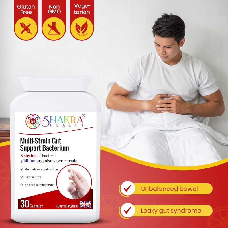 Multi-Strain Gut Support Bacterium (30 Capsules) Soothes & Supports Gut,