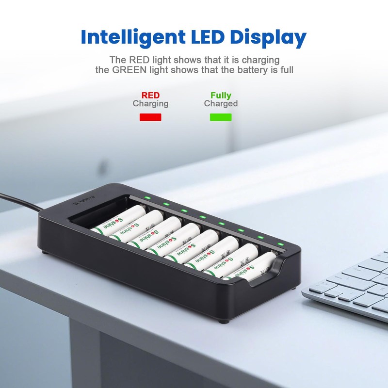 AAA Battery Charger with 16Pack AAA 800 Rechargeable Batteries, 8