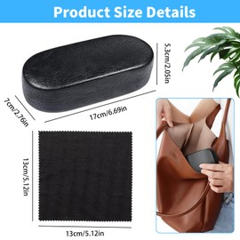 2 Pcs Hard Shell Eyeglass Cases with 2 Pcs Glasses Cleaning Cloths, Large PU Leather Eyeglass Boxes, Soft Flocking Lining, Classic Metal Frame Glasses Protect Shells for Women Men, One Size (Black)