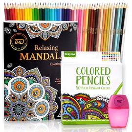 The Mega Deals Colored Pencils for Adults, 50 Coloring Pencils for Adult Coloring Books, Smooth & Vibrant Color Pencil Set with Mandala Coloring Book & Sharpener, Art Supplies for Adults & Teens