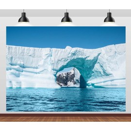 Loccor 9x6ft Fabric Antarctica Iceberg Backdrop Winter Glacier Arch Shaped Iceberg Polar Region Ocean Background Party Decorations Photo Props