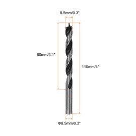 sourcing map Brad Point Drill Bits 8.5mm(21/64") Dia Straight Round Shank Drill Metric Brad Point 3.1" Drilling Depth Spiral Twist Drill Bits for Carpenter Woodworking Plastic Rubber
