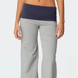 Kiluex Womens Low Rise Lounge Yoga Pants Y2k Solid Color Foldover Leggings Bell Bottom Bootcut Sweatpants (02Gray, XL)