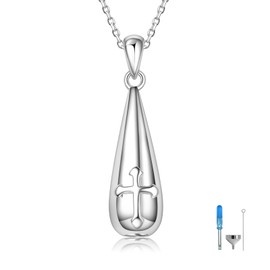 Sterling Silver Urn Necklace for Ashes for Women Teardrop Cross Cremation Jewlery Memorial Keepsake Ashes Pendant