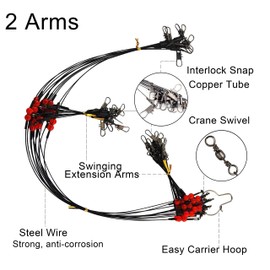 Fishing Leader Saltwater Fishing Rigs Fishing Bottom Rigs High Strength Surf Fishing Rigs Steel Leaders Wire Fishing Wire Rig Fishing Leaders with Swivel Snaps Beads 1Arm / 2Arm