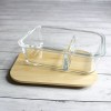 Crofton Divided Glass Dish Food Meal Storage Container Bamboo Airtight