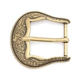 CRAFTMEMORE - Hebilla de cinturón de desplazamiento floral occidental, latón antiguo y hebilla clásico plateada para correas de piel HRBK QCB97, Latón antiguo, 1 1/2 Inch (38mm)