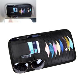 Flygun 1 PC Car Sun Visor CD Storage Bag, Multi-pocket Leather Layered Organizer, Multi-functional Storage Folder for CDs Sunglasses Cards Pens, Universal Interior Accessories for Cars (Black)