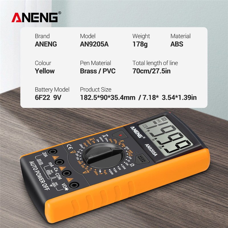 ANENG AN9205A Digital Multimeter 3 1/2 LCD Display 1999 Count