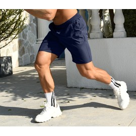 AIYINO Athletic Shorts for Men with Pockets and Elastic Waistband Quick Dry Activewear M Navy/Light Grey