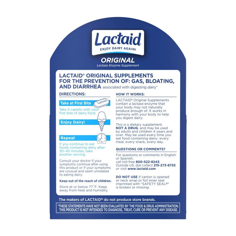 Lactaid Original Strength Lactose Intolerance Relief Caplets with Natural