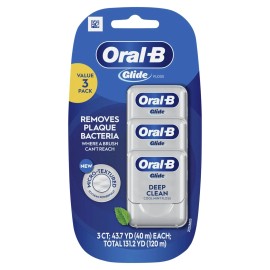 Oral-B Glide 3-PACK PRO-HEALTH DEEP CLEAN DENTAL FLOSS | COOL MINT | Wax Coating