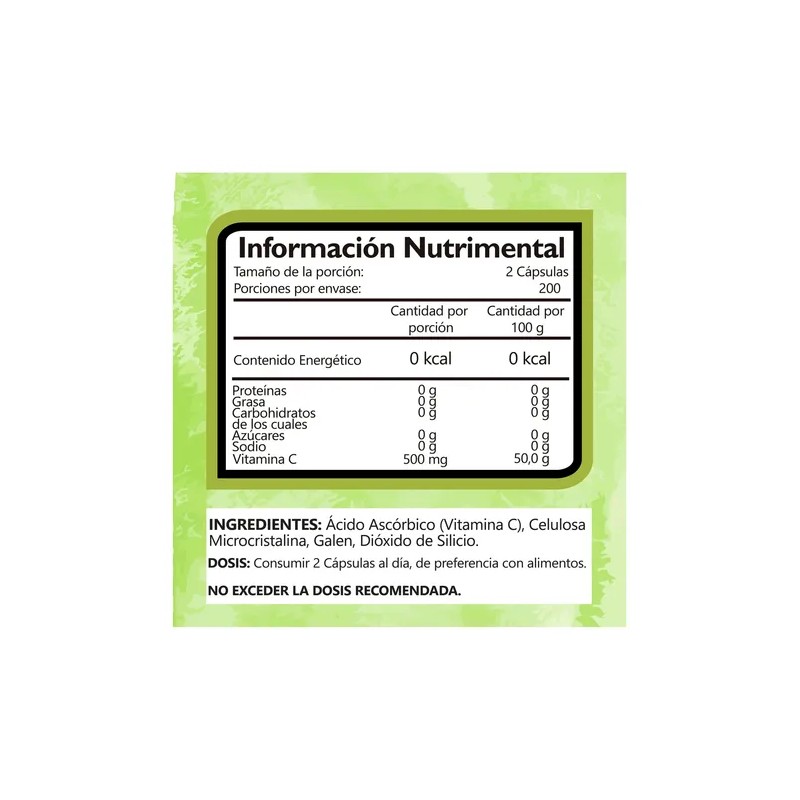 Natural Green Vitamina C 100caps 500mg Alta Absorción Pureza Natural