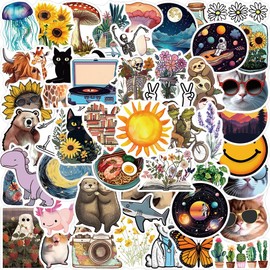 50PCS Aesthetic Sticker Pack Cute Animals, Plants, and Nature Designs for Laptops, Water Bottles