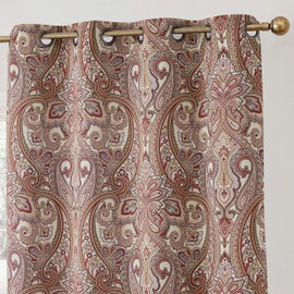 HLC.ME Paris Paisley Decorative Print Damask Pattern Light Reducing Grommet Window Curtain Panels for Bedroom - Set of 2 (50 x 54 Inch, Spice Red)