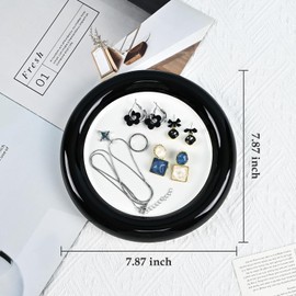 Koythin Ceramic Jewelry Tray, Minimalistic Trinket Dish for Necklaces Rings, Cute Scene Room Decor with White Background with Black Edges for Girls (White)