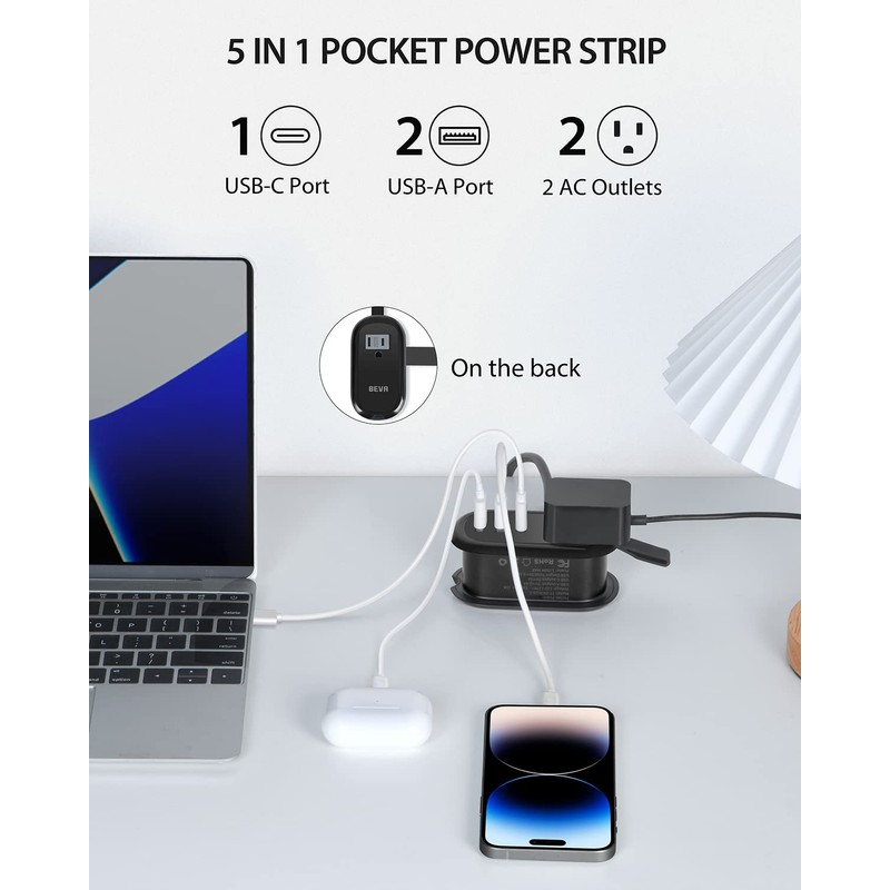 BEVA Travel Power Strip with USB C Ports, 4FT Extension