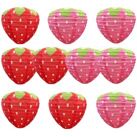 10PCS Strawberry Paper Lanterns Red and Pink Hanging Strawberry Decor Fruit Themed Party Supplies for Party Decorations