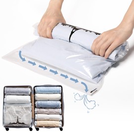 VELMADE Compression Bags, Travel Clothing Compression Bags, Pack of 12, Hand Winding Clothes Storage, Travel Compression Bag, Futon Compression, No Pump Required, Just Press, Storage Bag, Small