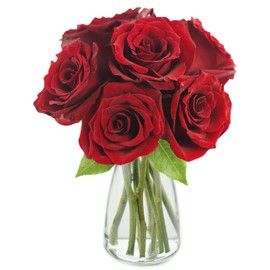 KaBloom PRIME NEXT DAY DELIVERY - Mother’s Day Collection - The Romantic Classic Red Rose Bouquet of 6 Fresh Red Roses with Vase.Gift for Birthday, Thank You, Valentine, Mother’s Day Fresh Flowers